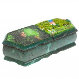 Шкатулка на два отделения &amp;quot;Хозяйка медной горы и летний пейзаж&amp;quot; из змеевика