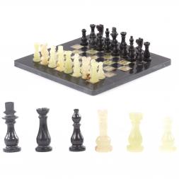 Каменные шахматы "Поединок" камень оникс доска 25х25 см