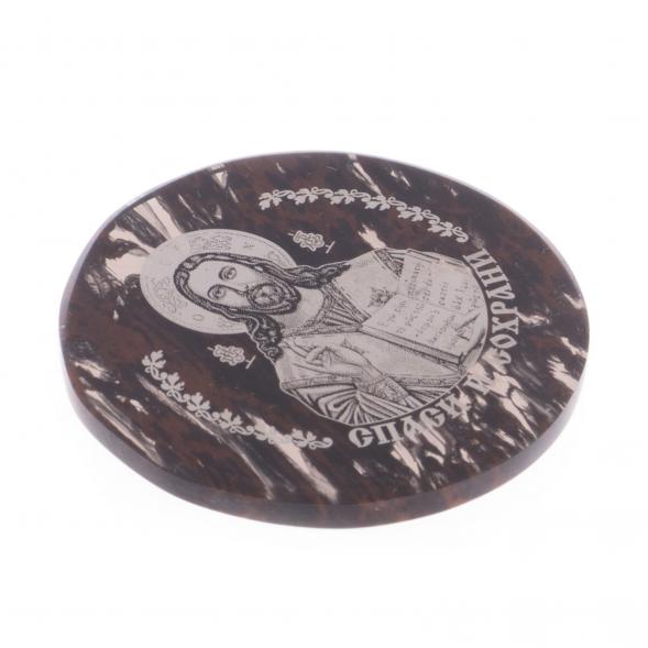 Икона в автомобиль &amp;quot;Спаситель&amp;quot; из коричневого обсидиана 47 мм 122011