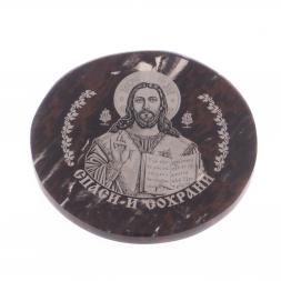 Икона в автомобиль &amp;quot;Спаситель&amp;quot; из коричневого обсидиана 47 мм