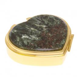 Таблетница &amp;quot;Сердце&amp;quot; на 3 отделения камень серафинит цвет золото