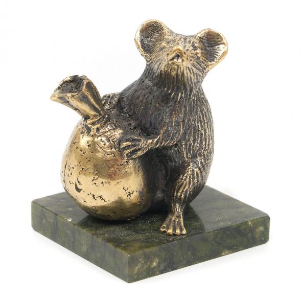 Статуэтка &amp;quot;Крыса с мешком&amp;quot; змеевик бронза 117197