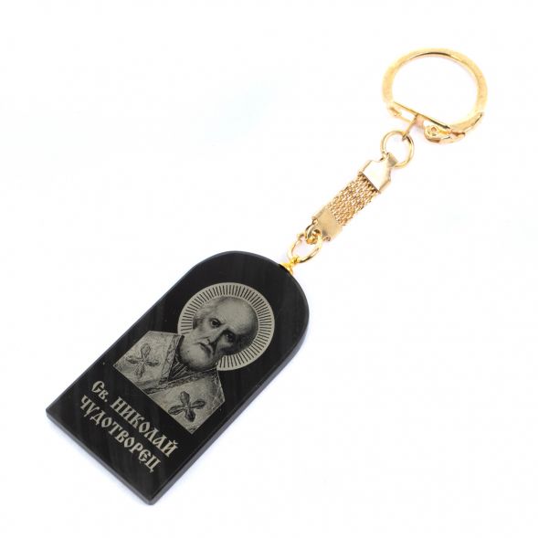 Брелок-оберег арка с молитвой &amp;quot;Св. Николай Чудотворец&amp;quot; камень обсидиан 129100