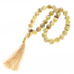 Четки из оникса зелено-коричневые 35 бусин круглые с кисточкой