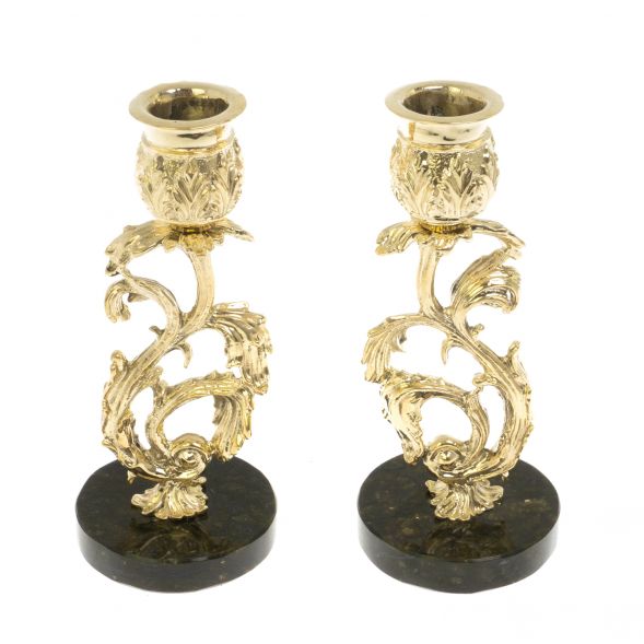 Набор подсвечников 2 шт из бронзы на подставке из змеевика 129409