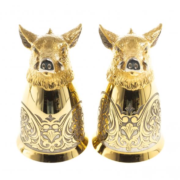 Подарочный набор &amp;quot;Кабан&amp;quot; фляжка и 2 стопки перевертыша Златоуст 123692