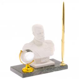 Подставка под ручку "Бюст Николая II" змеевик мраморная крошка