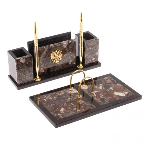 Письменный набор &amp;quot;Советник&amp;quot; с Гербом РФ из конгломерата 126564