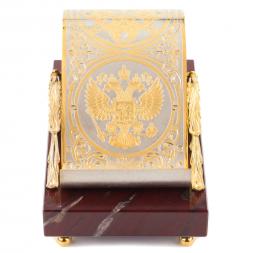 Настольная подставка для смартфона &amp;quot;Герб России&amp;quot; камень яшма Златоуст