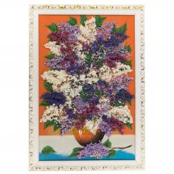 Картина из камня "Сирень в вазе" 47х67 см багет оранжевый фон