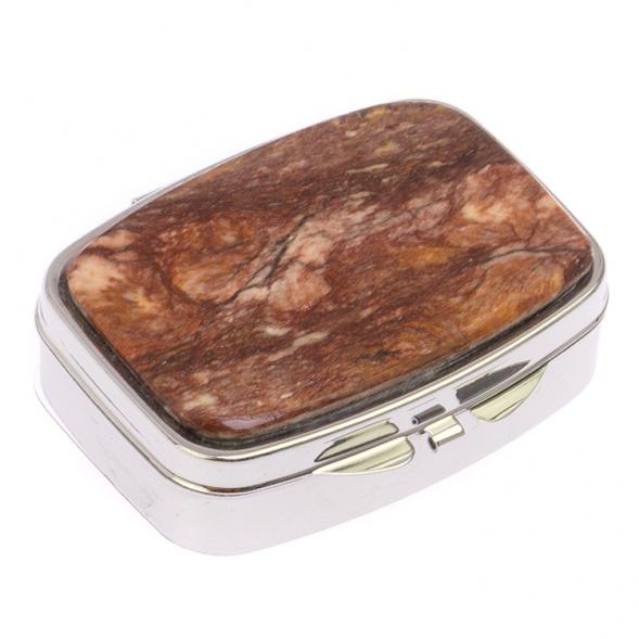 Таблетница на 2 отсека камень авантюрин цвет серебро 125582