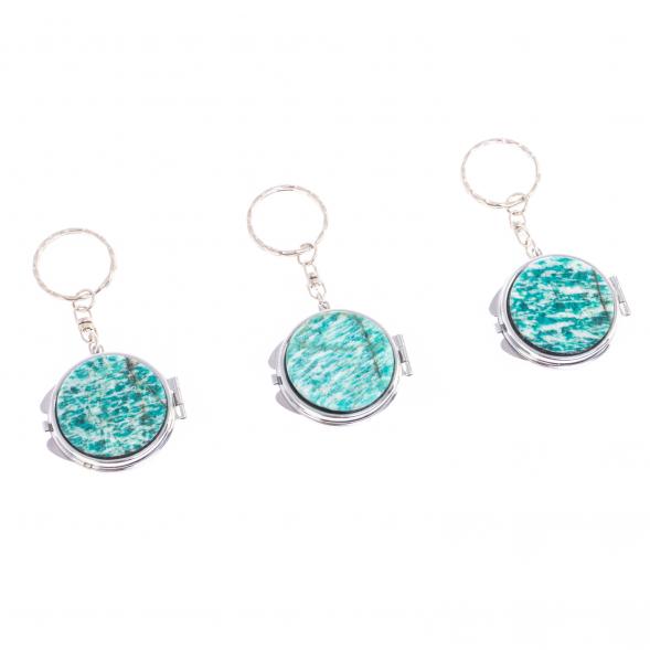 Складное зеркало брелок из амазонита круглое 126641