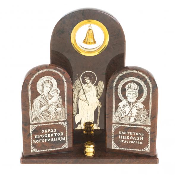 Икона большая триптих &amp;quot;Ангел, Богородица, Николай&amp;quot; камень обсидиан 122916