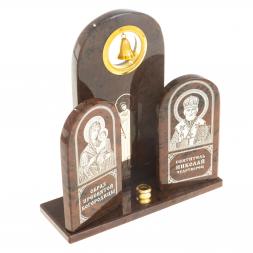 Икона большая триптих &amp;quot;Ангел, Богородица, Николай&amp;quot; камень обсидиан