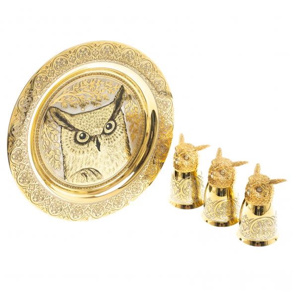 Подарочный набор &amp;quot;Филин&amp;quot; тарелка и 3 стопки перевертыша Златоуст 123696