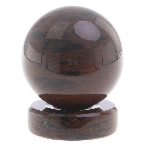 Шар из обсидиана 8 см коричневый на круглой подставке 124365