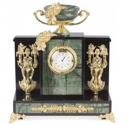 Каминные часы из камня и бронзы "Чаша изобилия" офиокальцит