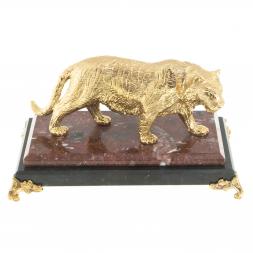 Бронзовая статуэтка &amp;quot;Амурский тигр&amp;quot; на подставке из камня золотистая