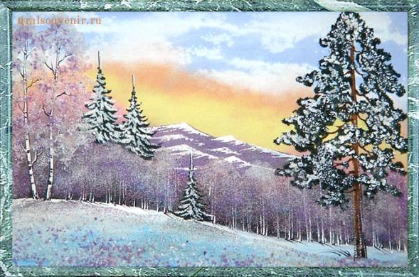 Картина из камня &amp;quot;Зимний пейзаж&amp;quot; рамка змеевик 45х65 см 111215