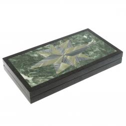 Каменные нарды "Роза ветров" серый мрамор и офиокальцит