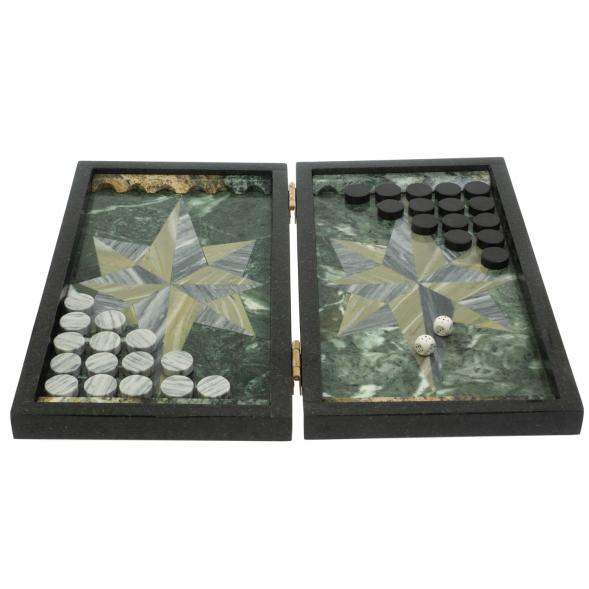 Каменные нарды &amp;quot;Роза ветров&amp;quot; серый мрамор и офиокальцит 129610