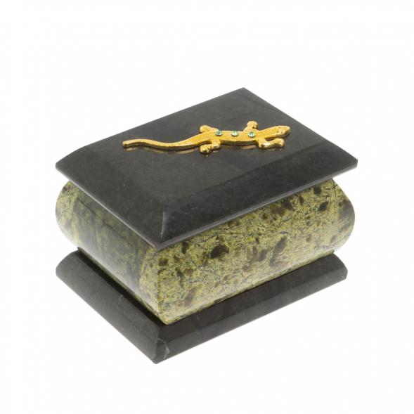 Шкатулка &amp;quot;Ящерица в стразах&amp;quot; из змеевика 7,5х5,5х5,5 см 129998