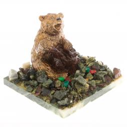 Сувенир &amp;quot;Медведь, играющий на пне&amp;quot; змеевик