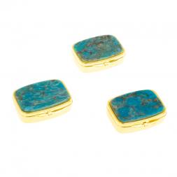 Таблетница на 2 отделения камень голубой апатит цвет золото