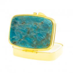 Таблетница на 2 отделения камень голубой апатит цвет золото