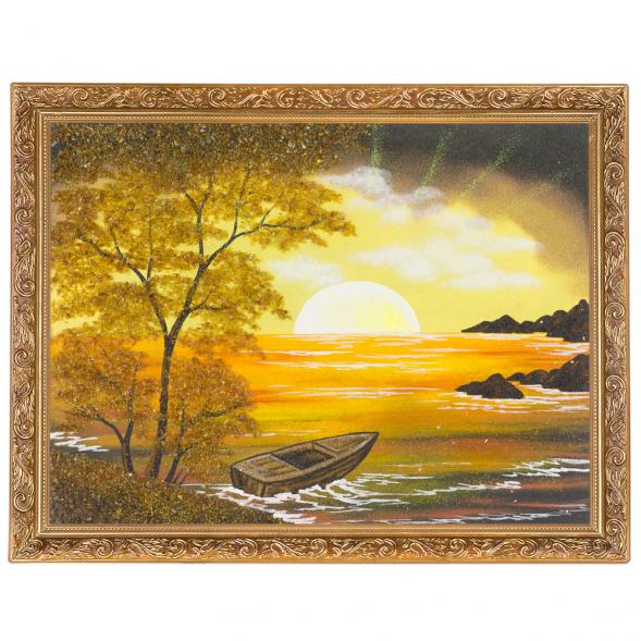 Картина &amp;quot;Лодка на берегу&amp;quot; багет 36х46 см, каменная крошка 119331