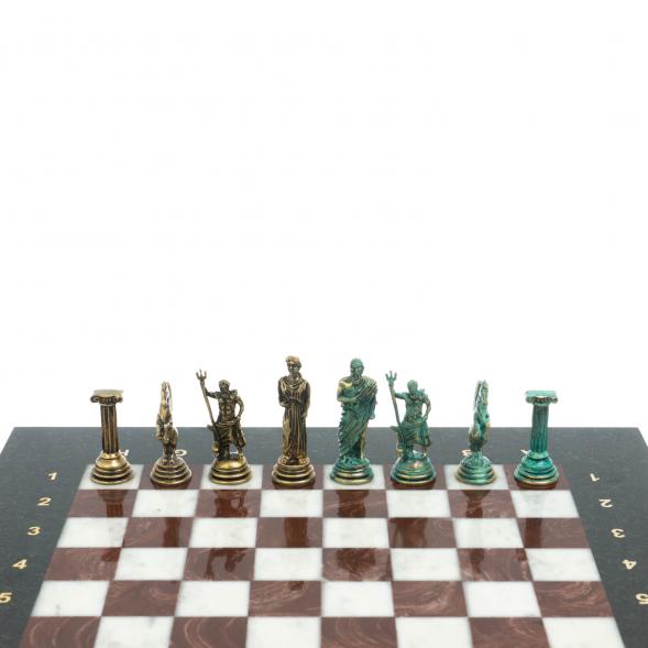 Шахматы &amp;quot;Римские лучники&amp;quot; фигуры бронза / патина 28х28 см из мрамора и лемезита 128202