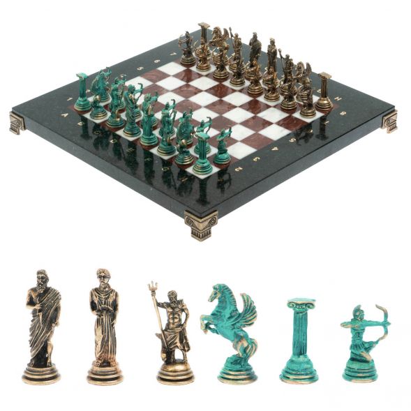 Шахматы &amp;quot;Римские лучники&amp;quot; фигуры бронза / патина 28х28 см из мрамора и лемезита 128202