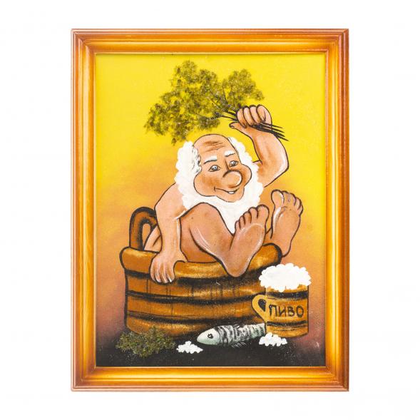 Картина &amp;quot;Банька&amp;quot; багет дерево 36х46 см из каменной крошки 111218