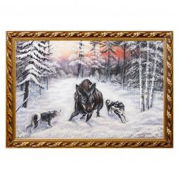 Картина &amp;quot;Охота на кабана&amp;quot; багет 46х66 см, каменная крошка