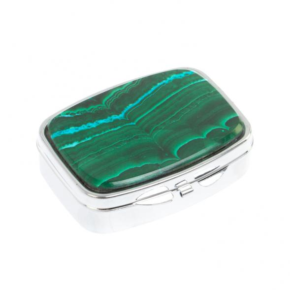 Таблетница на 2 отделения камень малахит с хризоколлой цвет серебро 126712