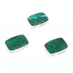 Таблетница на 2 отделения камень малахит с хризоколлой цвет серебро