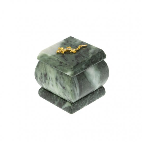 Шкатулка &amp;quot;Ящерица в стразах&amp;quot; из шабровского змеевика 4,5х4,5х6 см 128812