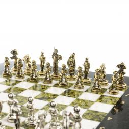 Шахматы "Дон Кихот" доска 28х28 см из камня мрамор змеевик