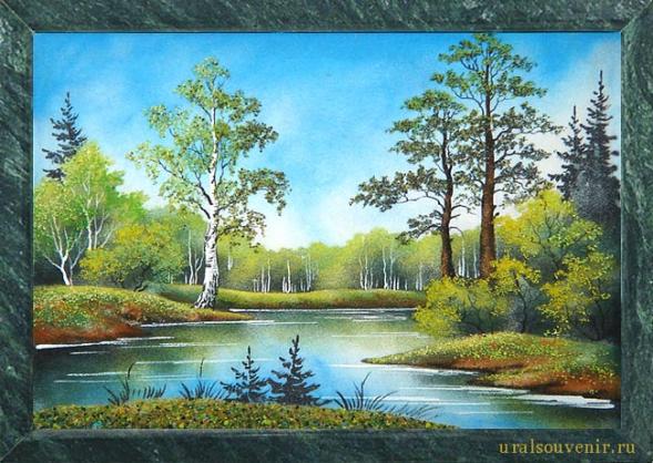 Картина из камня &amp;quot;Летний пейзаж&amp;quot; рамка змеевик 34х44 см 111219
