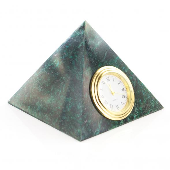Часы &amp;quot;Пирамида&amp;quot; камень змеевик темный 8х8х7 см 113187