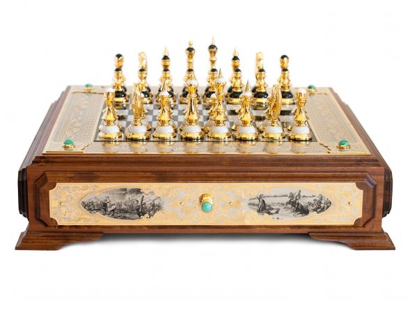 Подарочные шахматы из камня &amp;quot;Баталия&amp;quot; Златоустовская гравюра 113329