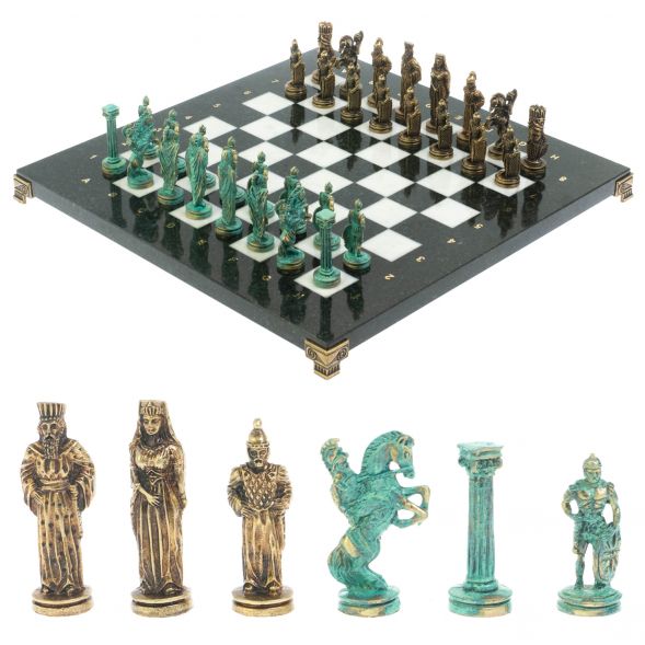 Шахматы &amp;quot;Александр Макендонский&amp;quot; фигуры бронза / патина  доска 36х36 см мрамор 128366