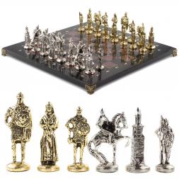 Настольные шахматы "Русь" доска 40х40 см камень лемезит фигуры металлические