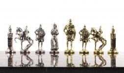 Настольные шахматы "Русь" доска 40х40 см камень лемезит фигуры металлические