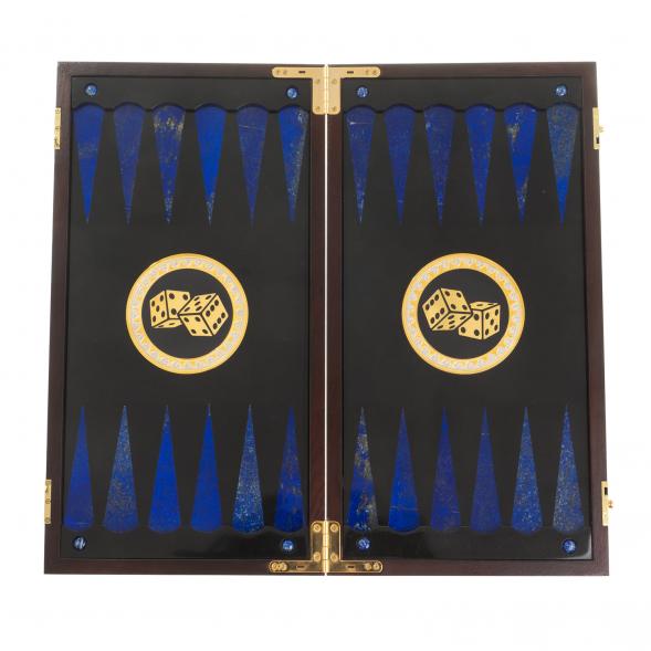Подарочные нарды &amp;quot;Восточные&amp;quot; с эмалью камень лазурит Златоуст 123619