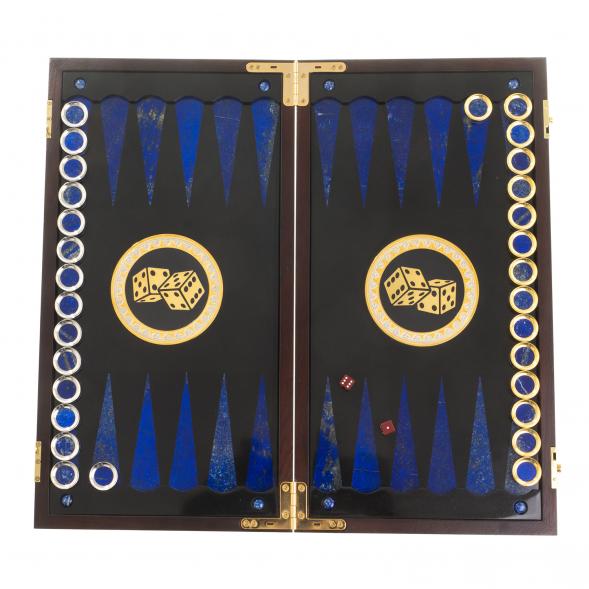 Подарочные нарды &amp;quot;Восточные&amp;quot; с эмалью камень лазурит Златоуст 123619