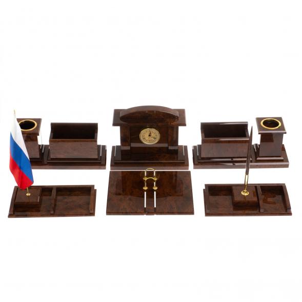 Письменный набор &amp;quot;Золотой&amp;quot; из коричневого обсидиана 126257