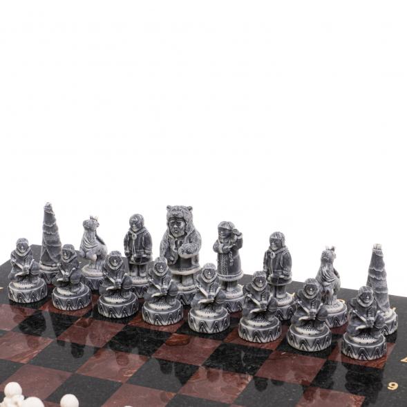 Шахматы &amp;quot;Северные народы&amp;quot; доска 40х40 см лемезит змеевик 126489