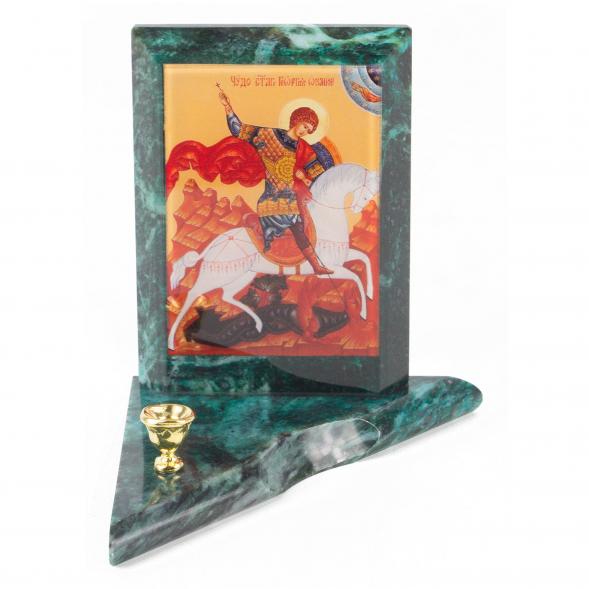 Икона с подсвечником Георгий Победоносец малая змеевик 9,5х9,5х10 см 118955