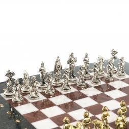 Шахматы "Дон Кихот" доска 28х28 см из камня лемезит мрамор фигуры металлические